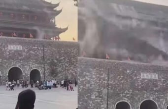 Mencekam! Atap Menara 650 Tahun di China Ambruk, Warga dan Turis Panik