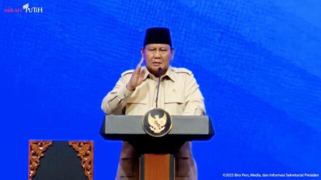 Presiden RI Prabowo Subianto di acara Peresmian Pembukaan Konvensi dan Pameran Tahunan ke-49 IPA, Tangerang, 21 Mei 2025.