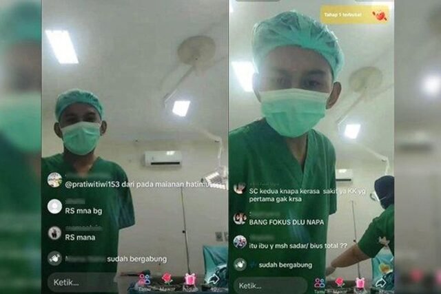 Dua tenaga kesehatan yang sempat viral karena melakukan siaran langsung melalui TikTok di ruang operasi. Foto Dok Nett