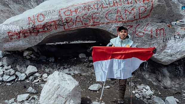 Anggi Wahyuda, berhasil mencapai Everest Base Camp (EBC) yang berada di ketinggian 5.364 meter di atas permukaan laut (Mdpl), Nepal, pada Senin (26/5).