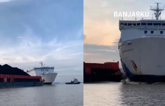 Kapal Tongkang Tabrak Feri Penumpang DLU di Sungai Barito, Suasana Panik Terekam Kamera!