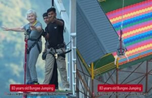 Nenek 83 Tahun Asal Inggris Nekat Bungee Jumping di India, Netizen: “Lebih Berani dari Saya!” Keren! Nenek 83 Tahun Asal Inggris Lakukan Bungee Jumping di India (Instagram/@himalayanbungy)