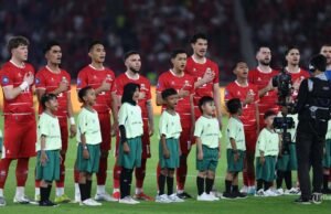 Jelang Final FIFA Series 2026, Bulgaria Diingatkan Tetap Jadi Lawan Berbahaya bagi Timnas Indonesia FIFA SERIES - Pesepak bola Timnas Indonesia menyanyikan Indonesia Raya sebelum melawan Timnas St Kitts and Nevis pada FIFA Series 2026 Jumat (27/3/2026) di Stadion Utama Gelora Bung Karno. Timnas Indonesia sementara unggul 2-0 pada babak pertama difoto menggunakan Canon EOS R5 Mark II TRIBUNNEWS/HERUDIN (TRIBUNNEWS/HERUDIN)