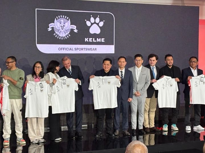 Pengumuman Kelme sebagai jersey resmi Timnas Indonesia. Foto: MI/Dhika Kusuma Winata.