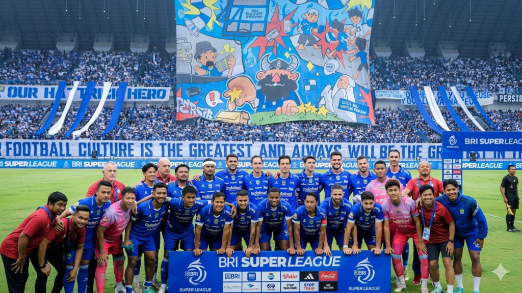 Persib Bandung sukses merengkuh gelar juara BRI Super League 2025/2026. Kepastian itu diraih setelah Maung Bandung bermain imbang tanpa gol kontra Persijap Jepara pada pekan ke-34. Bertanding di Stadion Gelora Bandung Lautan Api (GBLA), Bandung, Sabtu (23/5/2026) sore WIB. (Bola.com/Bagaskara Lazuardi)