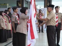 Ramaikan Jambore Nasional XII, Ketua Kwarcab Banjarmasin Pesan Peserta Jaga Nama Baik Banua Hj. Neli Listriani Beri Pesan kepada Peserta Jambore Nasional XII. Foto Dok Istimewa