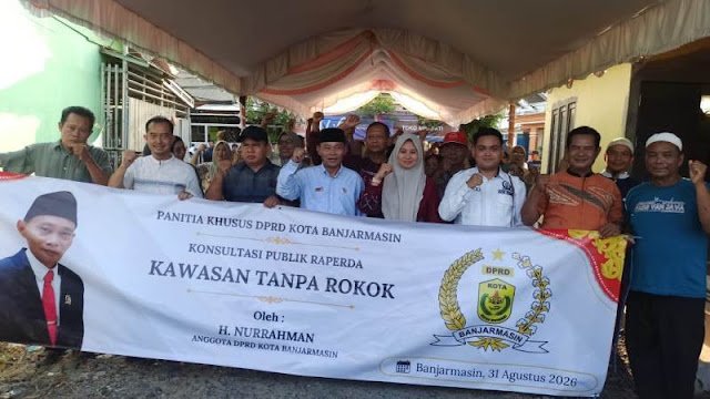 Anggota DPRD Kota Banjarmasin, Nurrahman, turut melaksanakan konsultasi publik atau uji publik terhadap Rancangan Peraturan Daerah (Raperda) tentang Kawasan Tanpa Rokok (KTR) yang saat ini tengah dibahas Panitia Khusus (Pansus) DPRD bersama Pemerintah Kota Banjarmasin, Senin (31/8/2026)