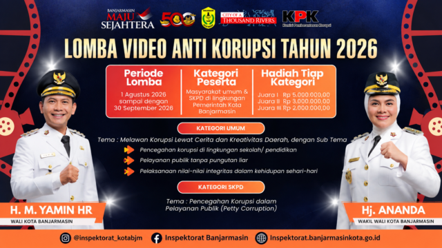 flyer Lomba Video Antikorupsi 2026. Foto Dok Instagram @inspektorat_kotabjm flyer Lomba Video Antikorupsi 2026. Foto Dok Instagram @inspektorat_kotabjm