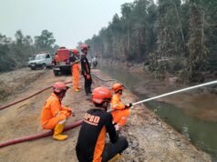 BPBD Banjarmasin Bantu Padamkan Karhutla di Banjar dan Batola Sepanjang September Personel BPBD Kota Banjarmasin melakukan pemadaman karhutla dengan memanfaatkan sumber air di sekitar lokasi kebakaran. Foto Dok Istimewa